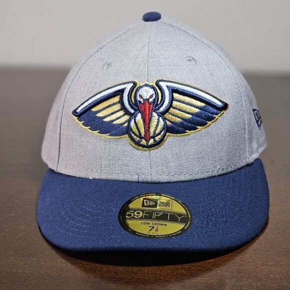New Era New Orleans Pelicans Hat Low Crown Hat Grey Blue Fitted 7 1/8 NBA Cap - Picture 2 of 9